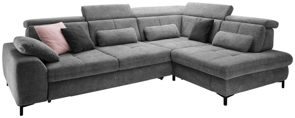 ECKSOFA Anthrazit Webstoff  - Anthrazit/Schwarz, KONVENTIONELL, Textil/Metall (314/220cm) - SetOne by Musterring