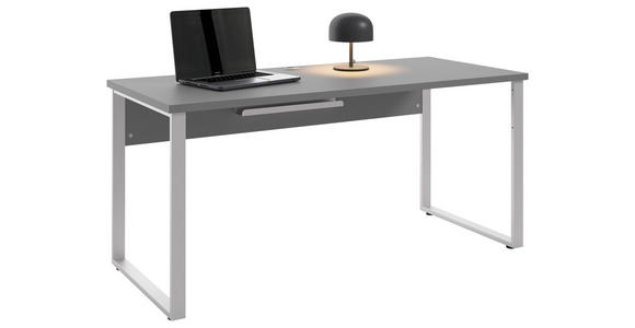 SCHREIBTISCH 70/160/75 cm  in Silberfarben, Dunkelgrau  - Dunkelgrau/Silberfarben, MODERN, Holzwerkstoff/Metall (70/160/75cm) - Novel