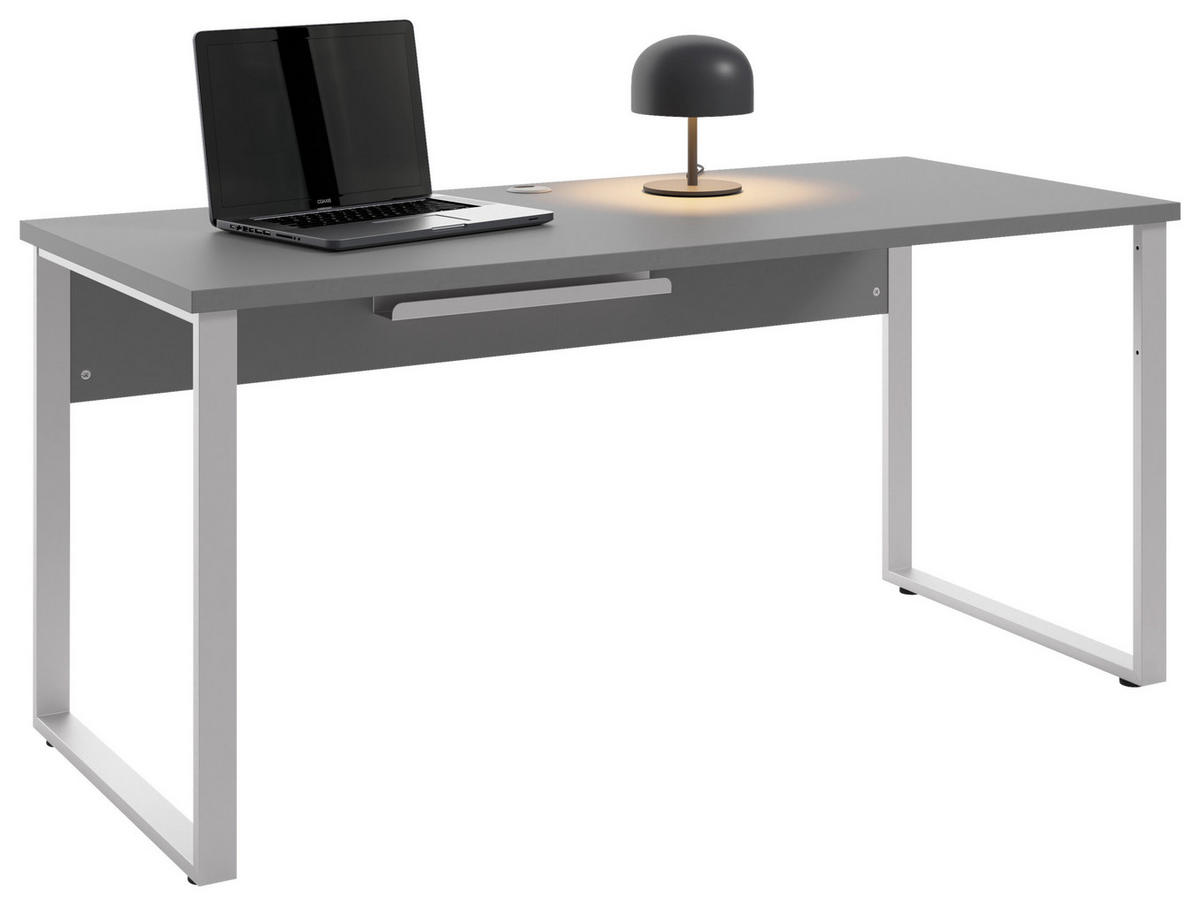 SCHREIBTISCH 70/160/75 cm  in Silberfarben, Dunkelgrau  - Dunkelgrau/Silberfarben, MODERN, Holzwerkstoff/Metall (70/160/75cm)