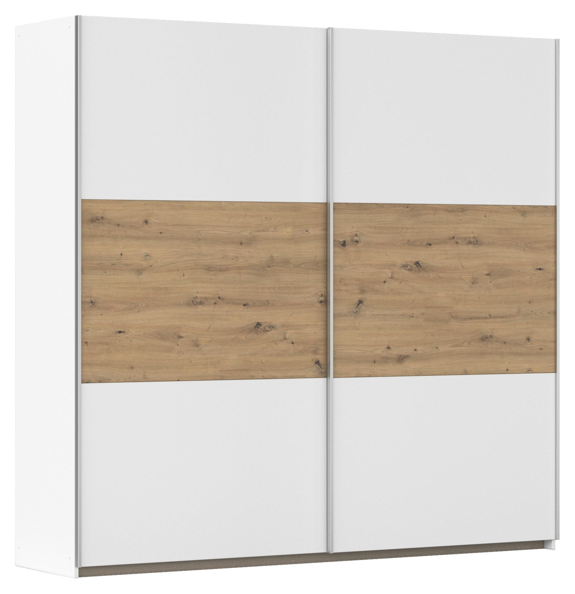 Schwebetürenschrank 218cm Foster, Weiß/eiche