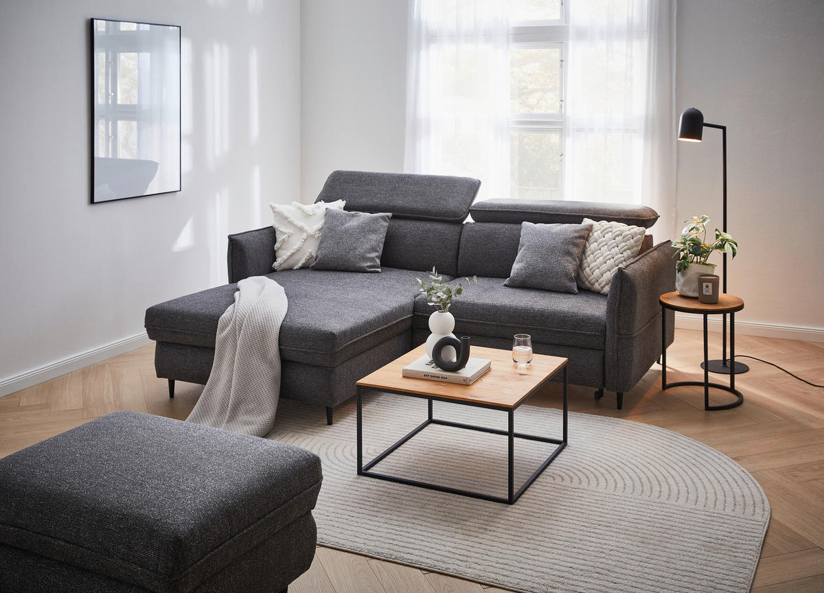 HÖRNSOFFA i struktur mörkgrå  - mörkgrå/svart, Design, trä/textil (185/232cm) - Livetastic