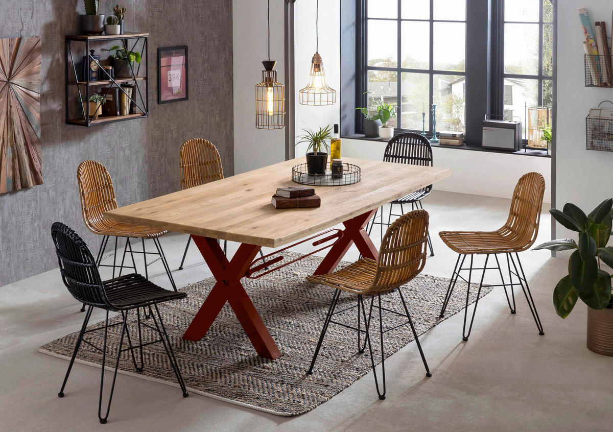 ESSTISCH 200/100/76 cm Echtholz  Holz, Metall rechteckig Braun, Naturfarben  - Braun/Naturfarben, MODERN, Holz/Metall (200/100/76cm) - MID.YOU