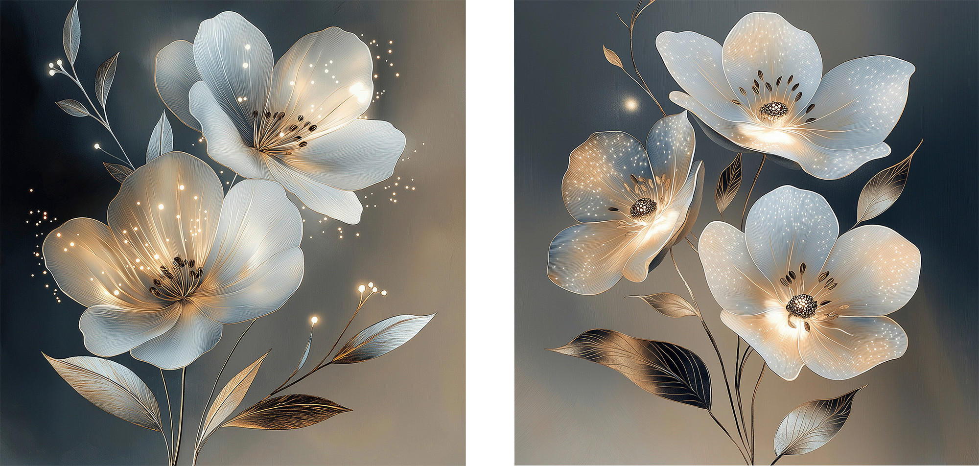 Euroart Glasbild White Flowers On Gray IV Natur 20x40x1.4 cm