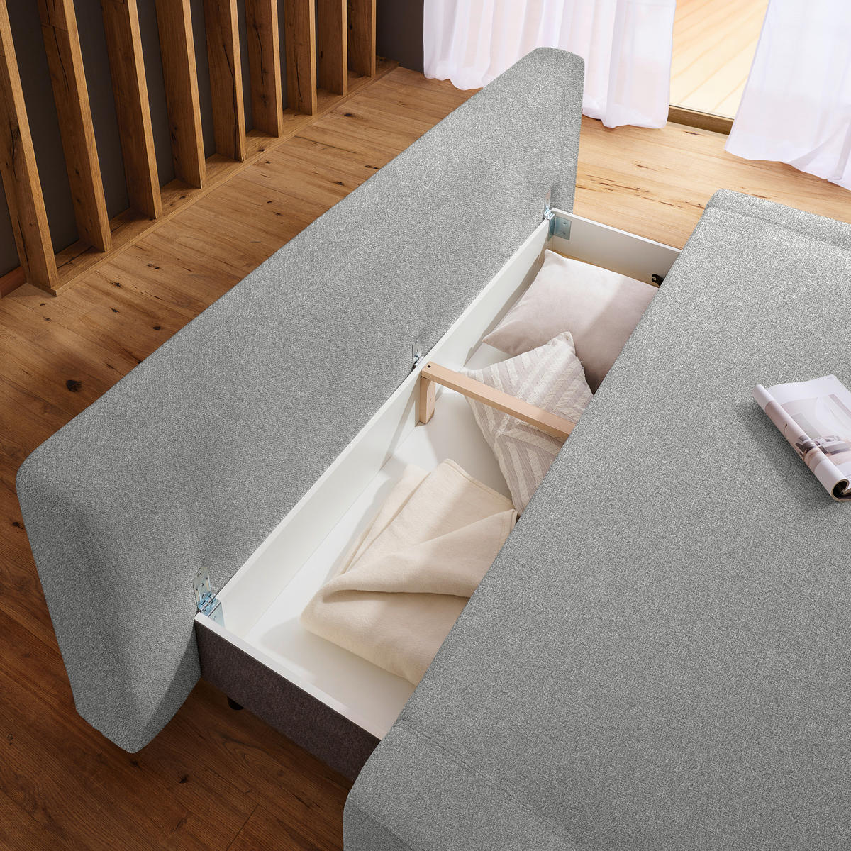 SCHLAFSOFA in Textil Hellgrau  - Hellgrau/Naturfarben, Design, Holz/Textil (211/88/102cm) - Niels Andersson