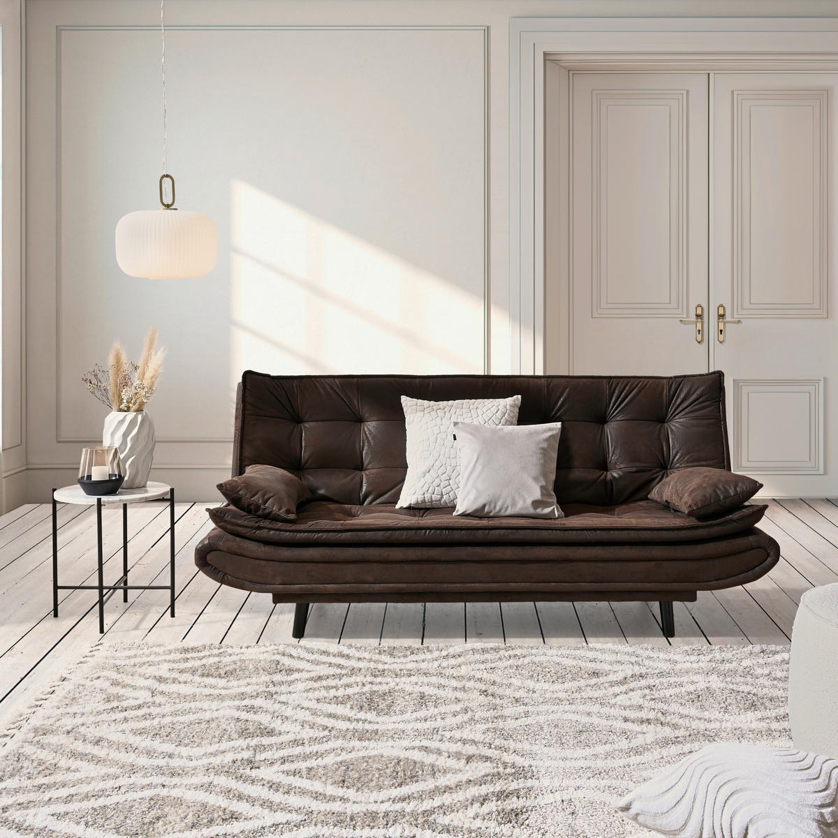 CANAPEA EXTENSIBILĂ textil maro închis  - maro închis/negru, Design, lemn/textil (194/100/90cm) - Ti'me