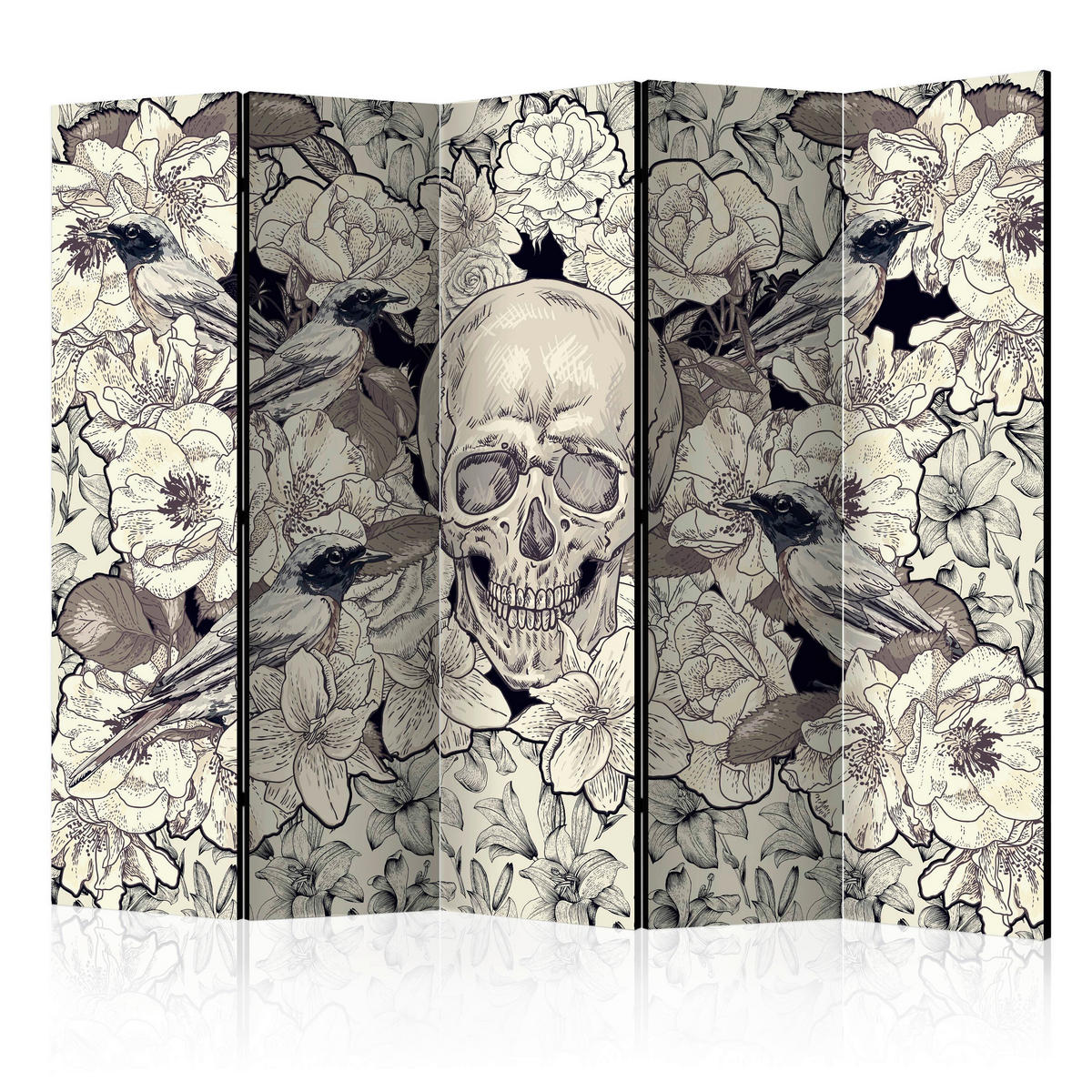PARAVENT mit 5  Flügel - Beige/Grau, Basics, Holz/Textil (225/172/3cm) - artgeist