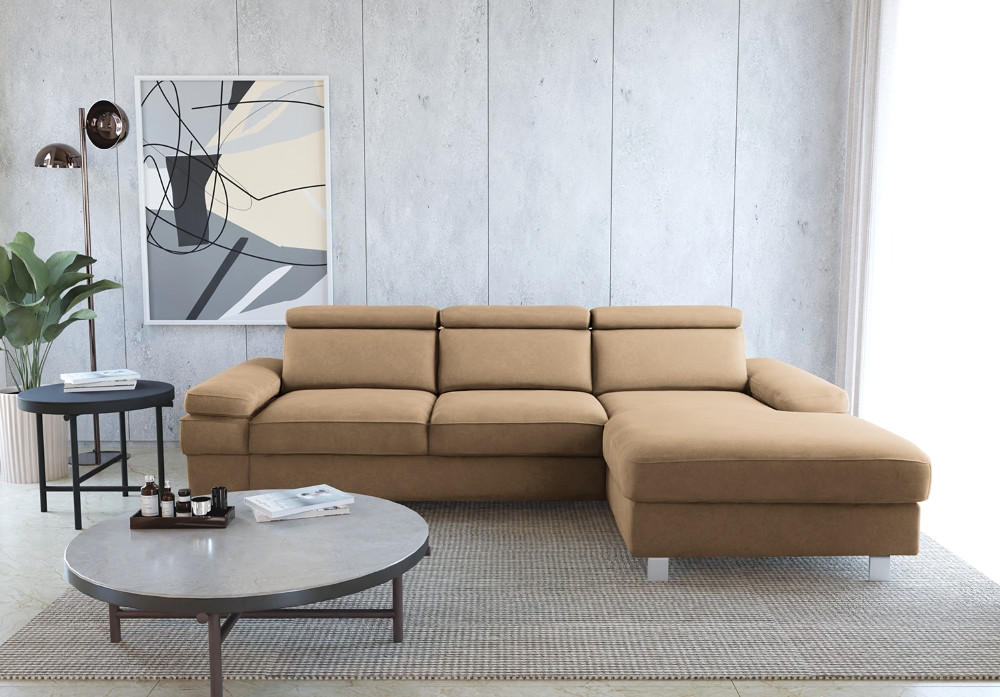 CANAPÉ D'ANGLE in Mikrofaser Sandfarben  - Sandfarben/Silberfarben, Konventionell, Textil/Metall (182/82/260cm) - Trendmanufaktur
