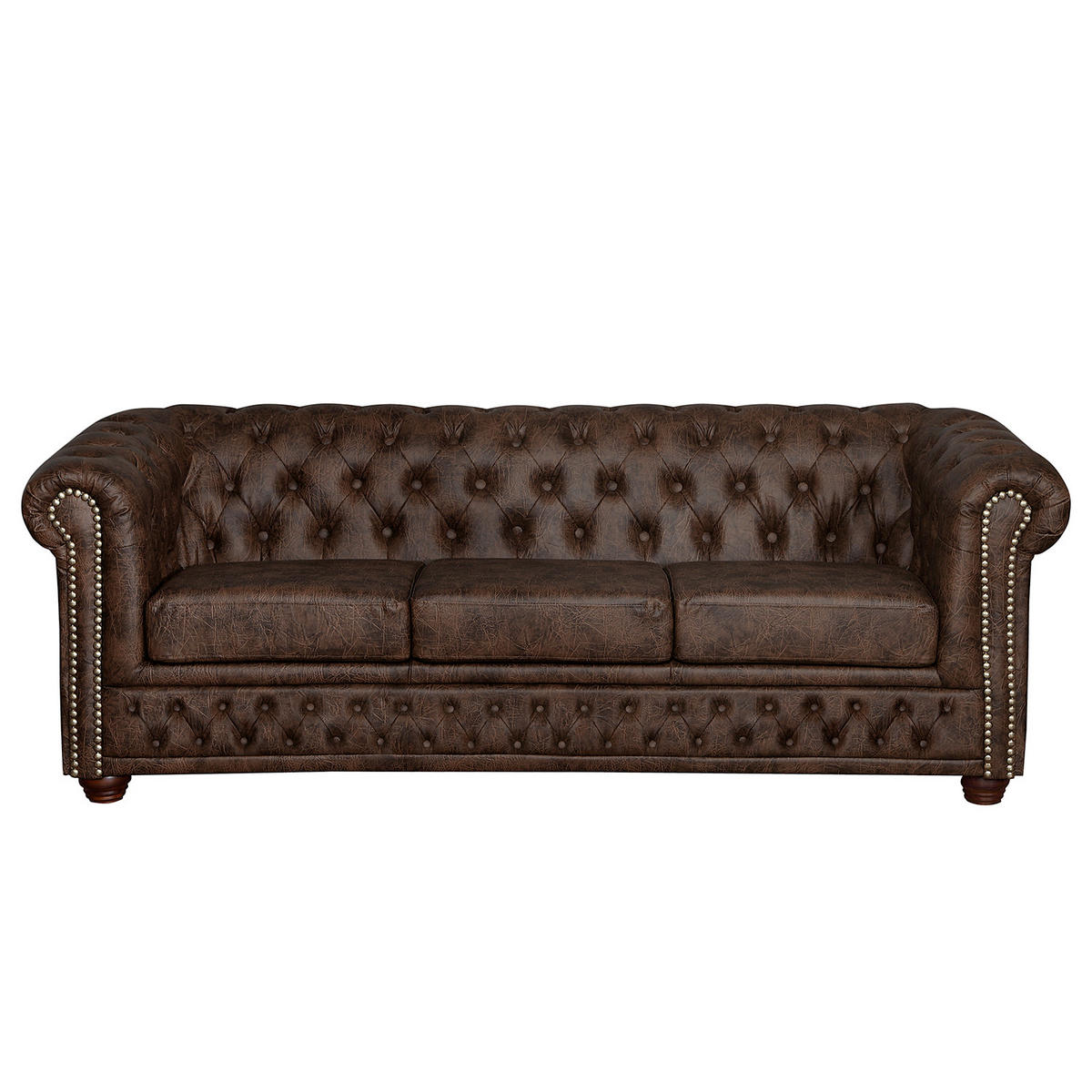 SITZGARNITUR YORK in Lederlook Dunkelbraun  - Dunkelbraun/Braun, Design, Holz/Textil (203/72/86cm) - P & B