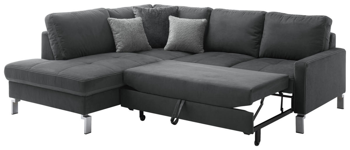 ECKSOFA in Mikrofaser Dunkelgrau  - Chromfarben/Dunkelgrau, Design, Textil/Metall (200/229cm) - Pure Home Lifestyle