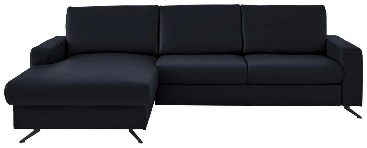 ECKSOFA in Echtleder Dunkelblau  165/267 cm  - Schwarz/Dunkelblau, Design, Leder/Metall (165/267cm) - Lomoco