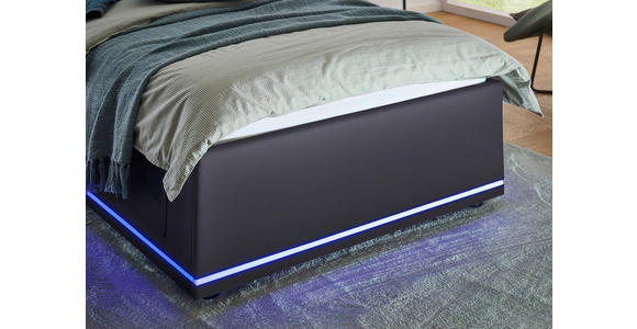 POLSTERBETT 90/200 cm,  in Schwarz, Beleuchtung, Lattenrost, Bettkasten,  - Birkefarben/Buchefarben, Design, Holz/Kunststoff (90/200cm) - Xora