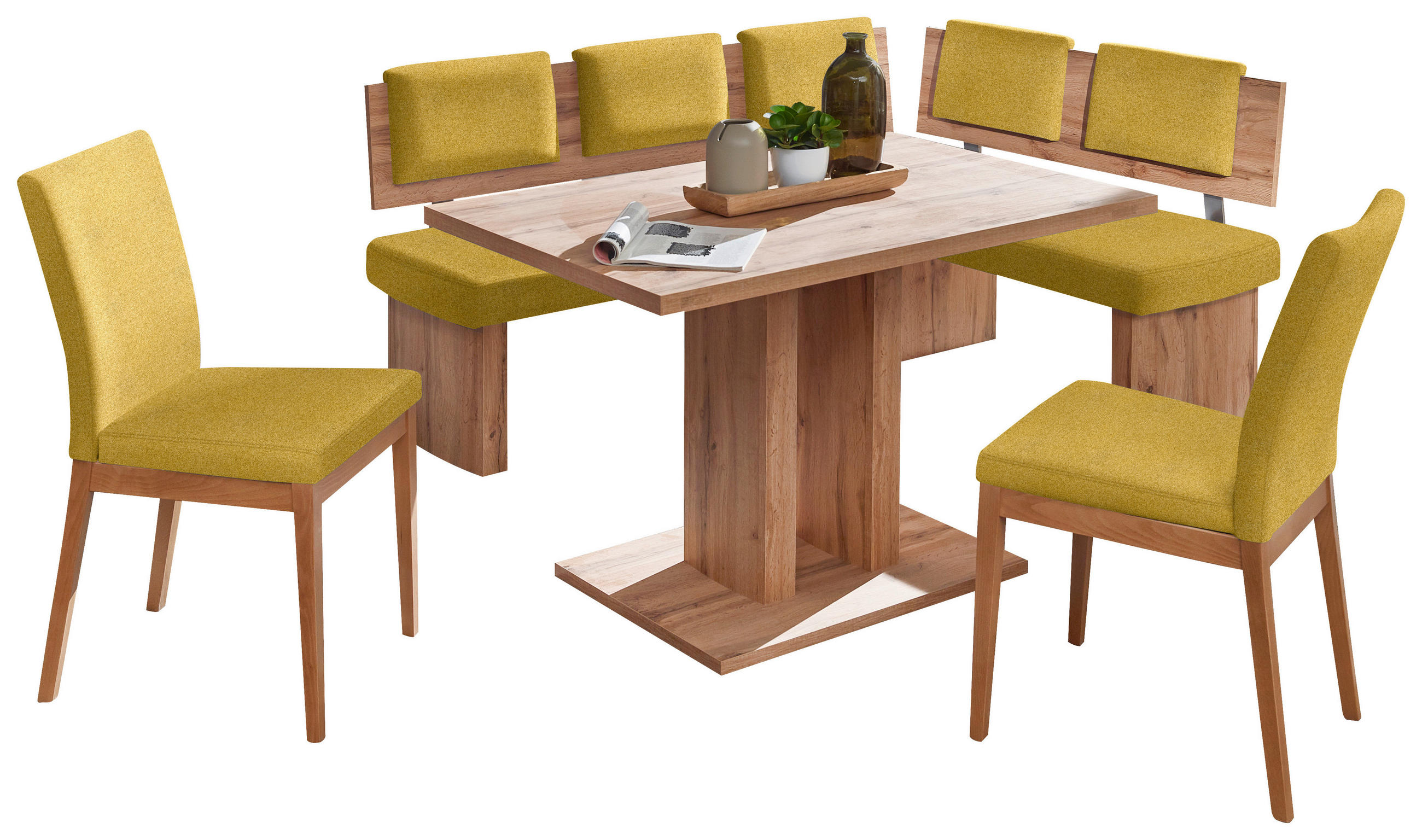 ECKBANKGRUPPE in Textil, Holzwerkstoff Eichefarben, Senfgelb  - Eichefarben/Senfgelb, KONVENTIONELL, Holzwerkstoff/Textil - Cantus