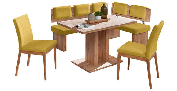 ECKBANKGRUPPE in Textil, Holzwerkstoff Eichefarben, Senfgelb - Eichefarben/Senfgelb, KONVENTIONELL, Holzwerkstoff/Textil - Cantus