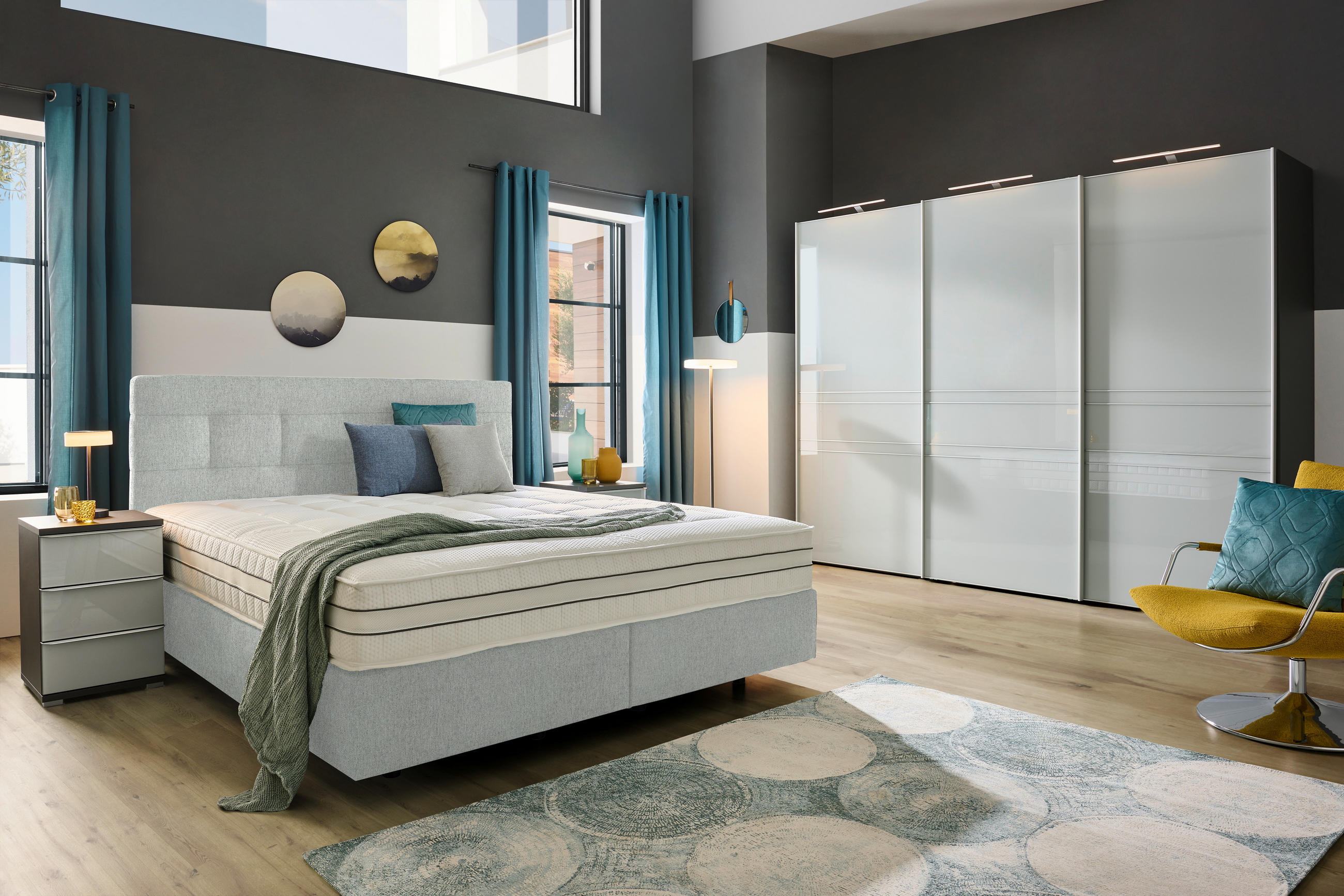BOXSPRINGBETT 160/200 cm  in Hellgrau  - Hellgrau/Schwarz, Design, Holzwerkstoff/Kunststoff (160/200cm) - Esposa