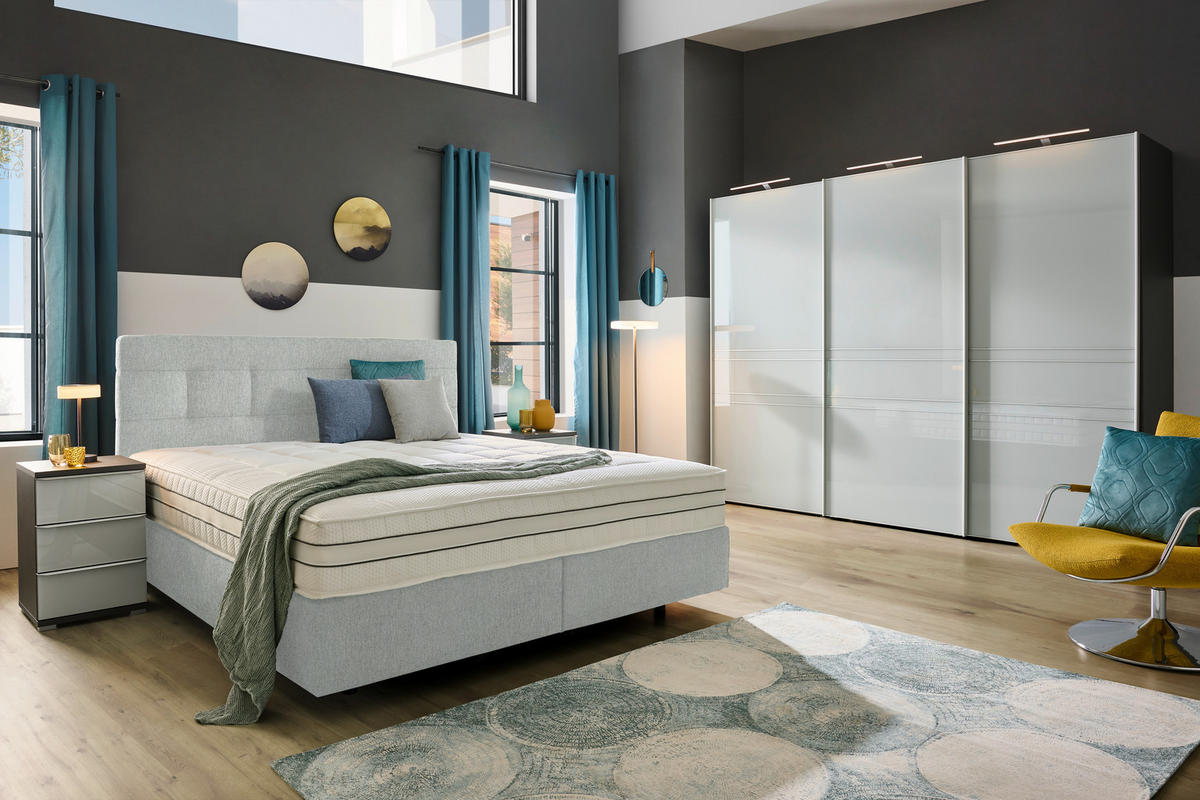 BOXSPRINGBETT 180/200 cm  in Hellgrau  - Hellgrau/Schwarz, Design, Kunststoff/Textil (180/200cm) - Esposa