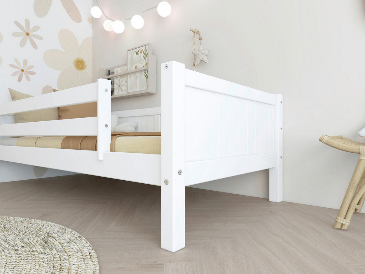 BETT 90/200 cm,  in Weiß, Rollrost, Absturzsicherung  - Weiß, MODERN, Holz (90/200cm) - Chameo