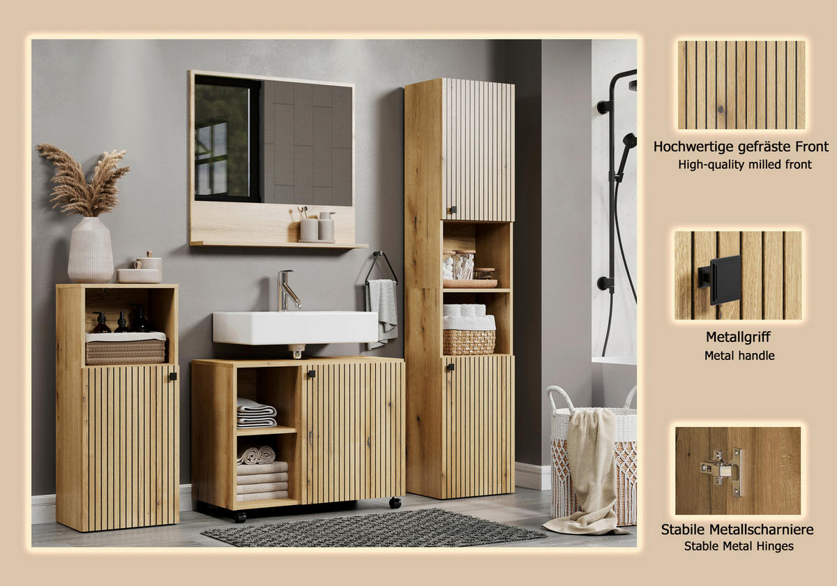 BADEZIMMER 4-teilig  in  - Eichefarben/Schwarz, Trend, Holzwerkstoff/Kunststoff (180/186/42cm) - MID.YOU