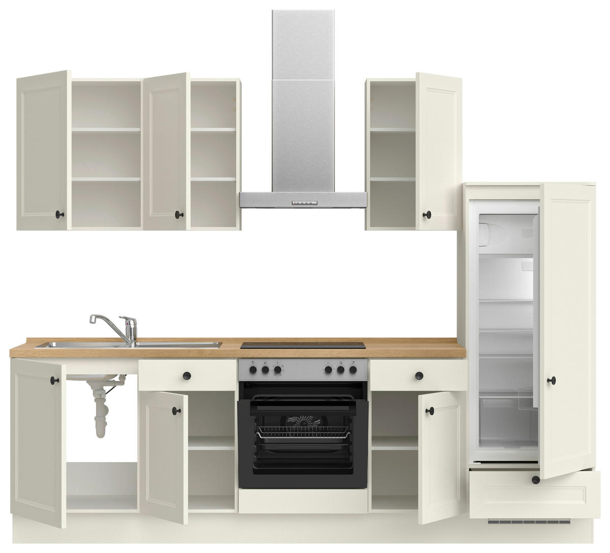 KÜCHENBLOCK Cascada 270 cm  in Weiß, Eichefarben  - Eichefarben/Schwarz, MODERN, Holzwerkstoff/Metall (270cm) - Nobilia