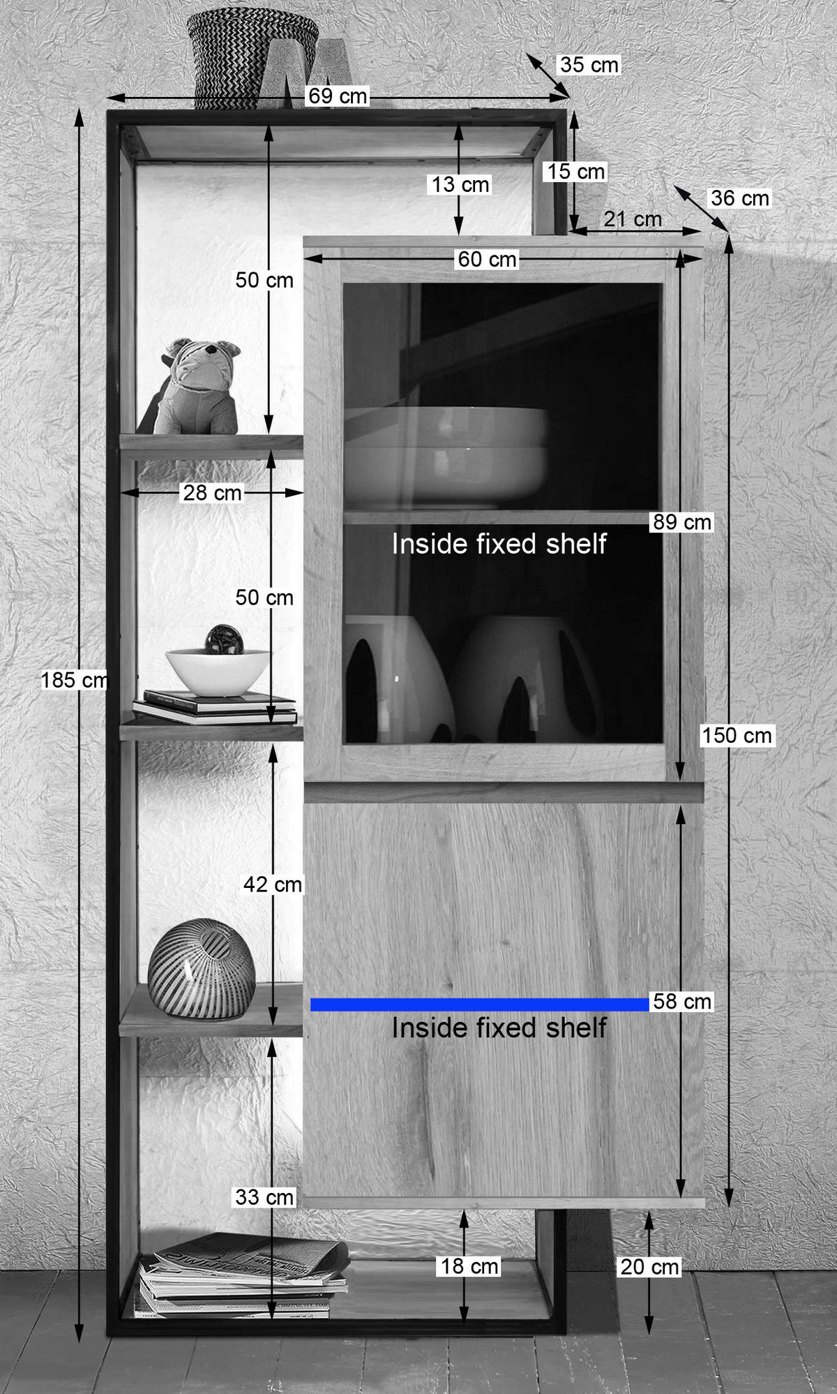 VITRINE  in vollmassiv Mangoholz, Wildeiche Schwarz, Eichefarben  - Eichefarben/Schwarz, LIFESTYLE, Glas/Holz (90/183/40cm) - Landscape