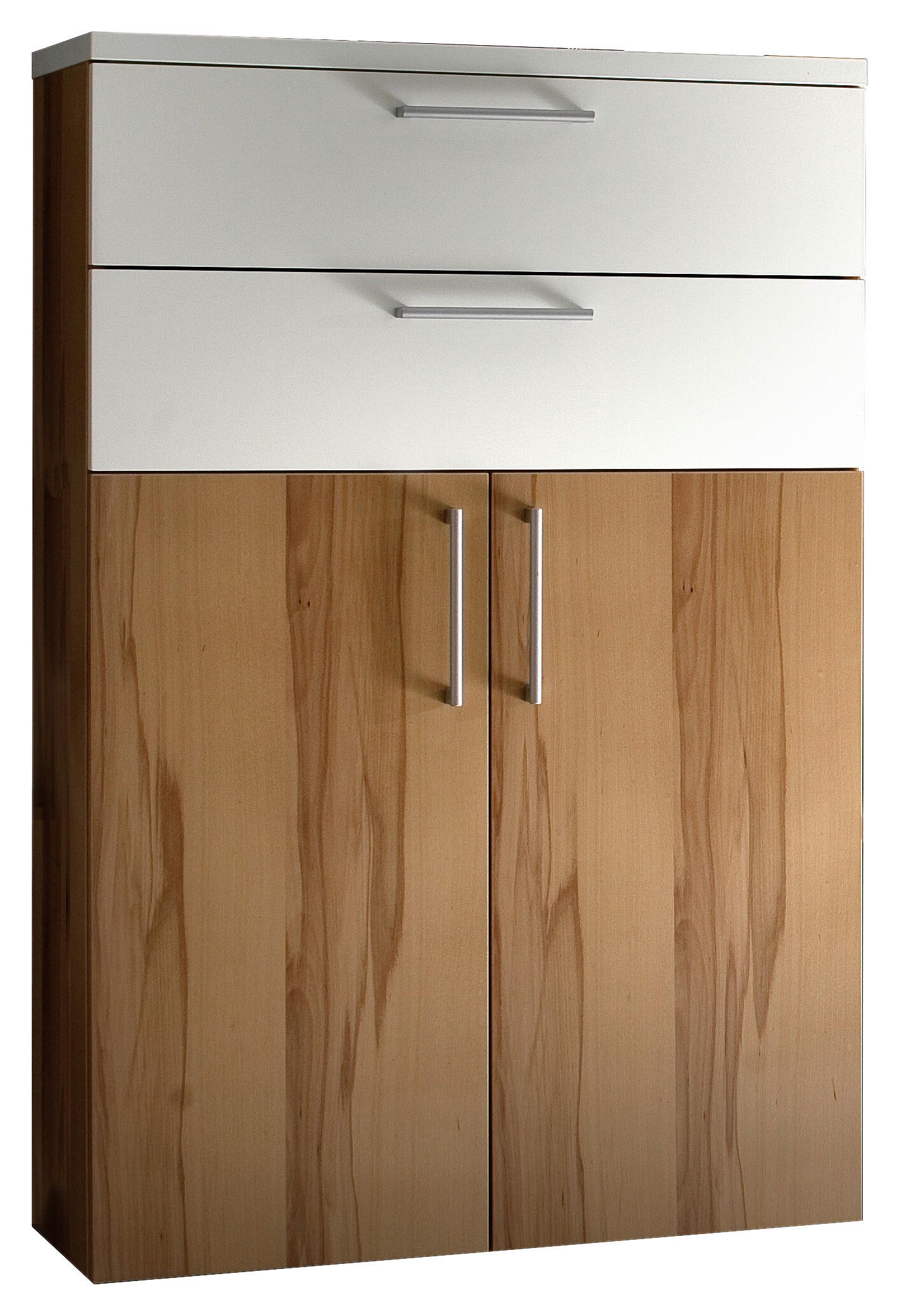 KOMMODE Kernbuche furniert Weiß, Buchefarben - Silberfarben/Buchefarben, Design, Holz/Holzwerkstoff (81/126/35cm) - Cassando