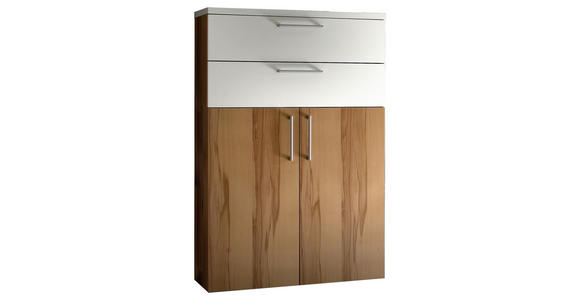 KOMMODE 81/126/35 cm in Weiß, Buchefarben - Silberfarben/Buchefarben, Design, Holz/Holzwerkstoff (81/126/35cm) - Moderano