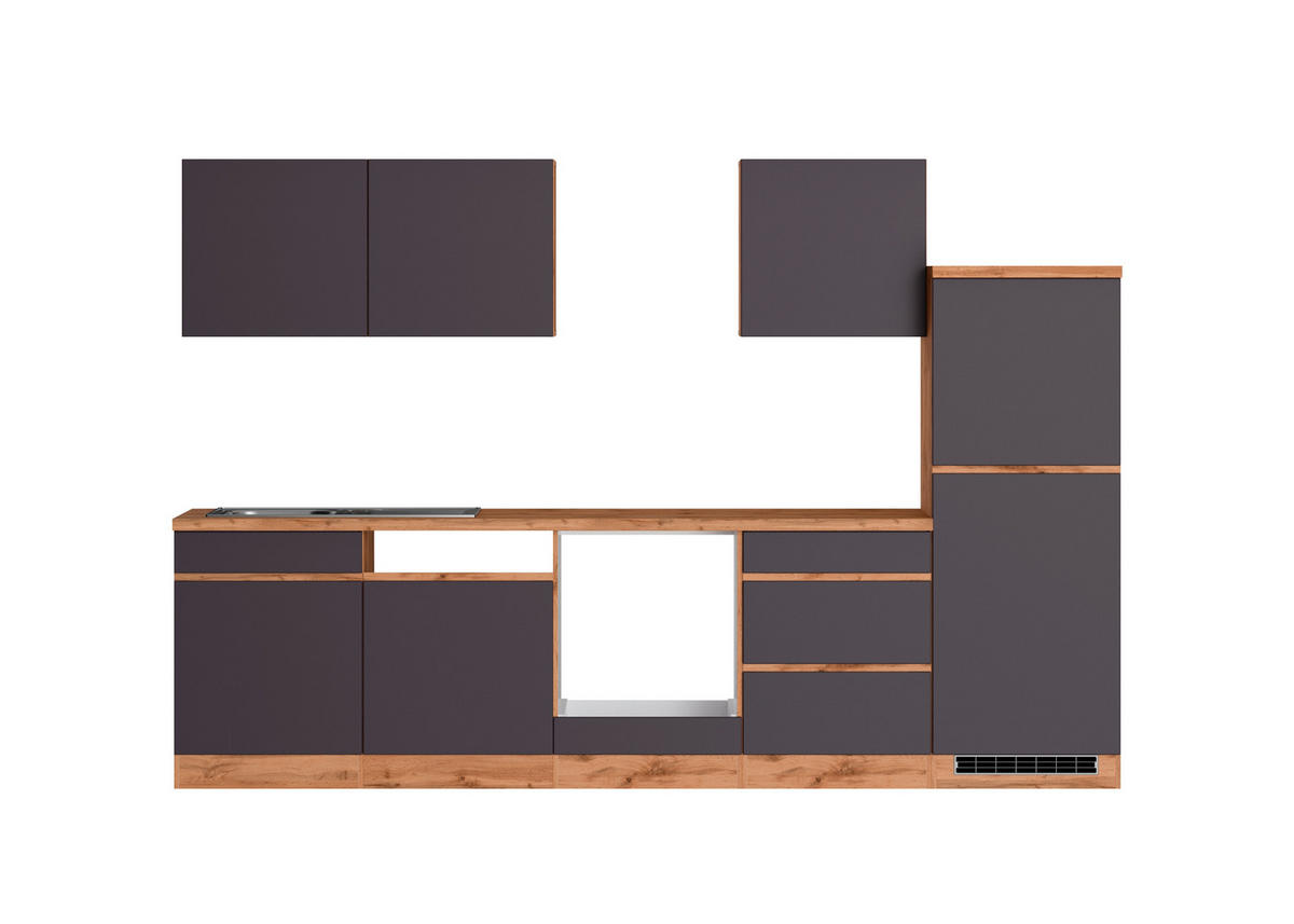 KÜCHENLEERBLOCK 300 cm   in Grau, Eiche Wotan  - Eiche Wotan/Grau, Design, Holzwerkstoff (300cm) - Held