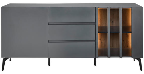 SIDEBOARD in 166/76,3/41,5 cm - Schwarz/Grau, Design, Glas/Holzwerkstoff (166/76,3/41,5cm) - Novel