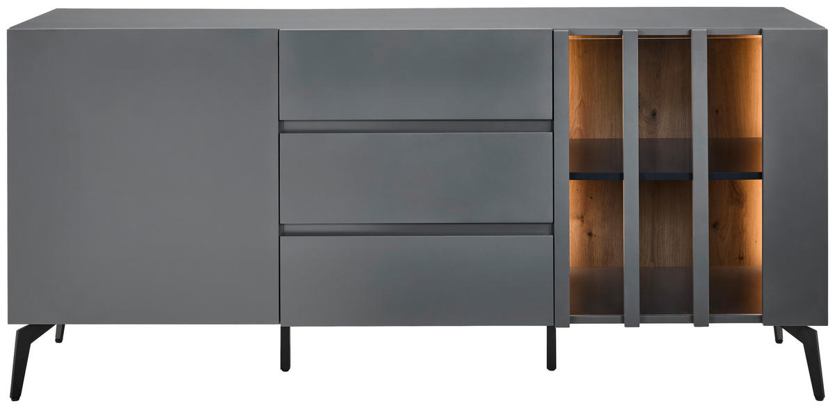 SIDEBOARD  in 166/76,3/41,5 cm  - Schwarz/Grau, Design, Glas/Holzwerkstoff (166/76,3/41,5cm) - Novel