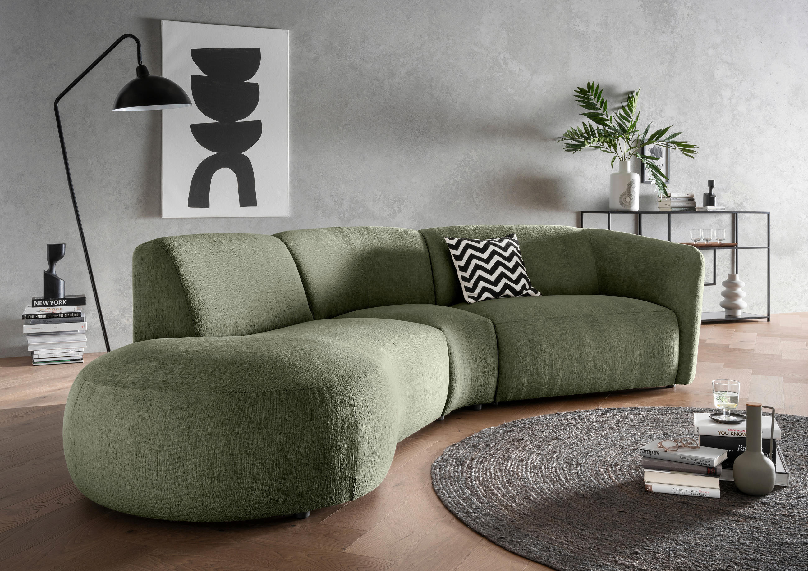 ECKSOFA in Mikrofaser Grün - Schwarz/Grün, Modern, Kunststoff/Textil (182/276cm) - Livetastic