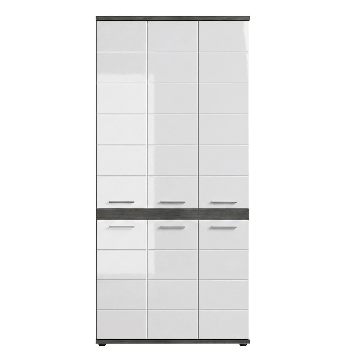 HOCHSCHRANK 90/191/31 cm  - Weiß Hochglanz/Silberfarben, Trend, Holzwerkstoff/Kunststoff (90/191/31cm) - MID.YOU