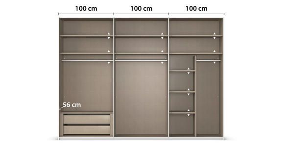 SCHWEBETÜRENSCHRANK 301/223/68 cm 3-türig Champagner  - Champagner/Alufarben, KONVENTIONELL, Holzwerkstoff/Metall (301/223/68cm) - Novel