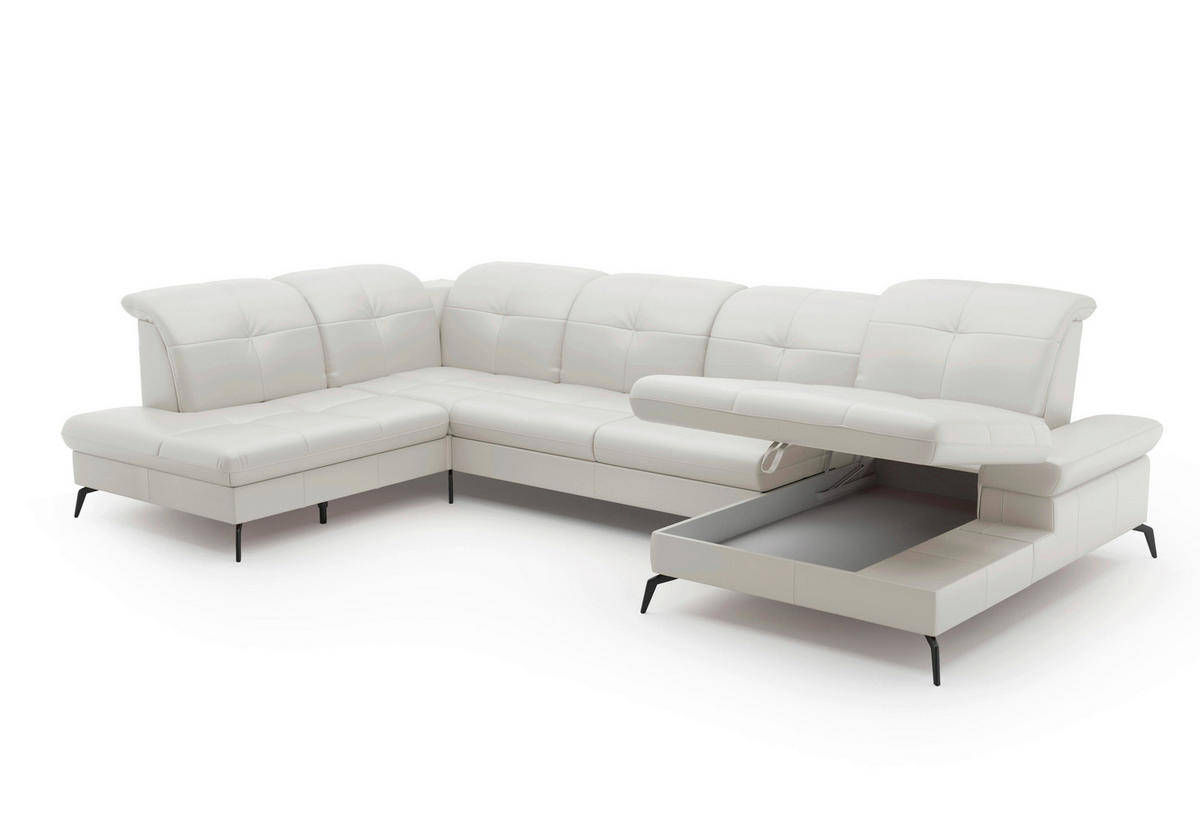 WOHNLANDSCHAFT in Vliesstoff Kombination Echtleder/Stoff Weiss  - Weiss/Schwarz, Konventionell, Leder/Textil (231/357/185cm) - Sit & More