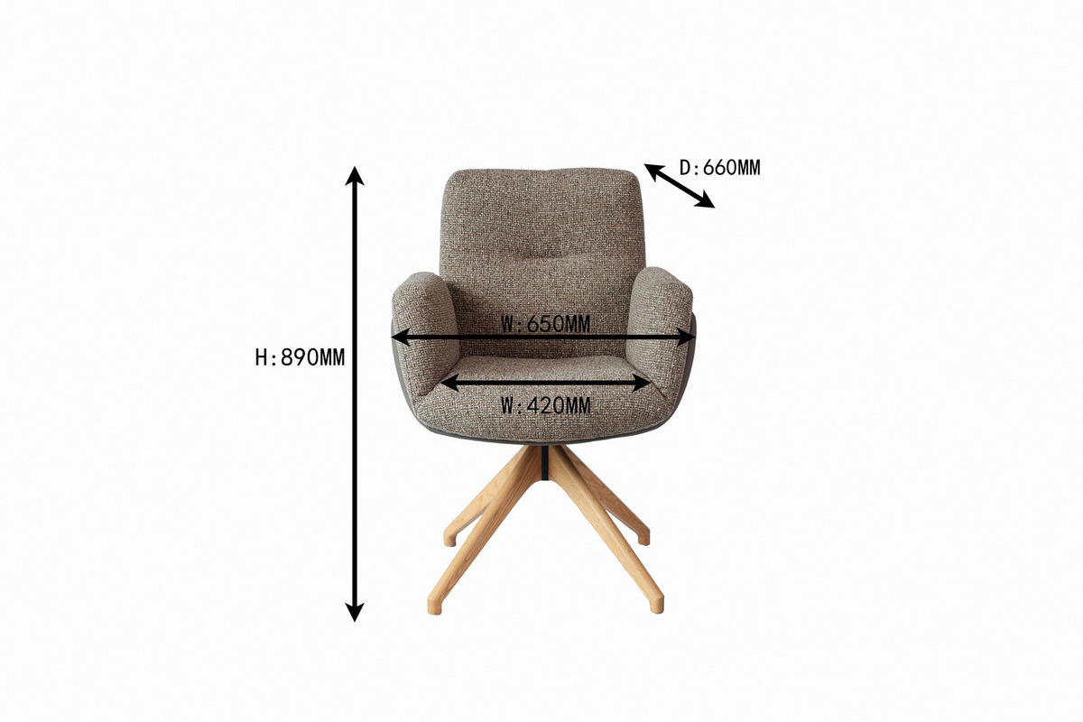 ARMLEHNSTUHL  Sitzfläche 360° drehbar, automatische Rückholfunktion Webstoff  Eichefarben, Graubraun  - Eichefarben/Graubraun, Design, Holz/Textil (62/89/66,5cm) - Johann Jakob