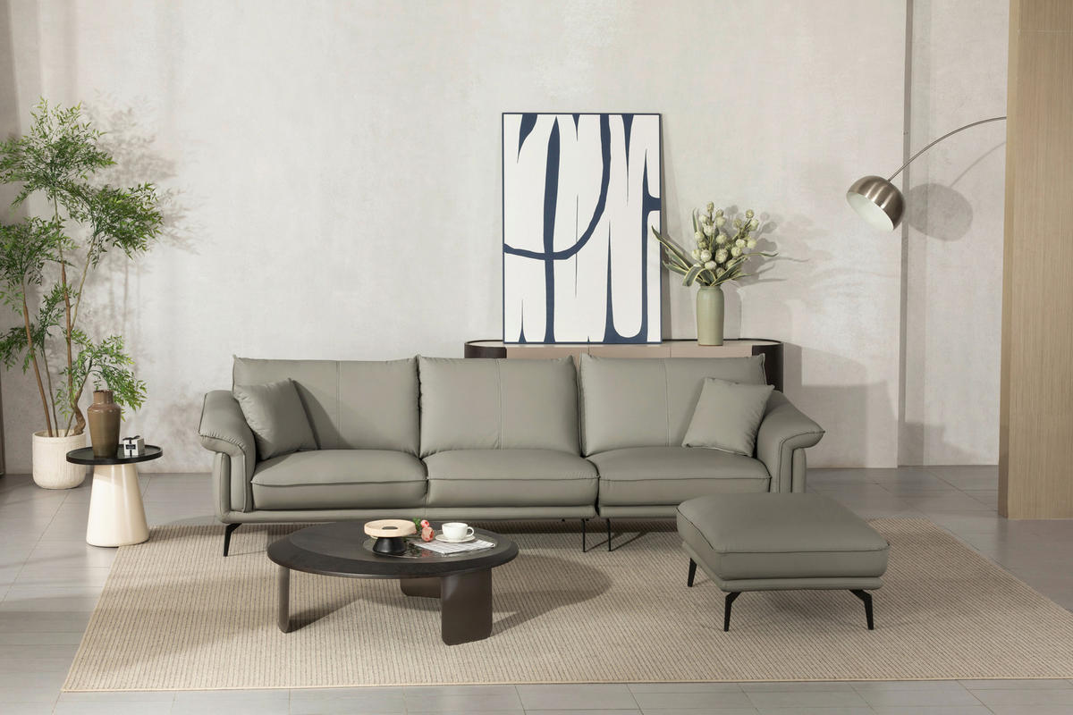 3-SITZER-SOFA inkl. Hocker Lederlook Taupe  - Taupe/Schwarz, Design, Textil/Metall (289/84/92cm) - MID.YOU