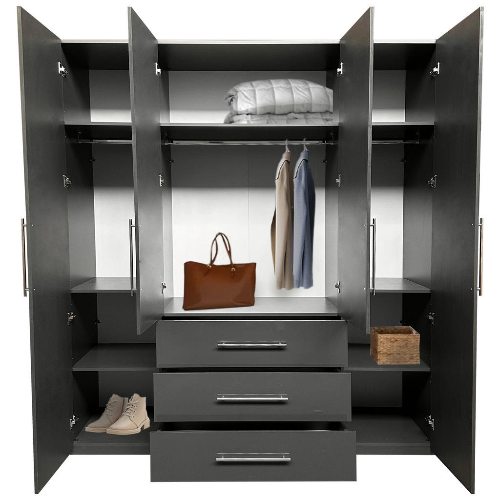 Thumbnail - Carryhome Kleiderschrank, Anthrazit, Anthrazit Hochglanz, Holzwerkstoff, 7 Fächer, 3 Schubladen, 196x219x59 cm, in versc...