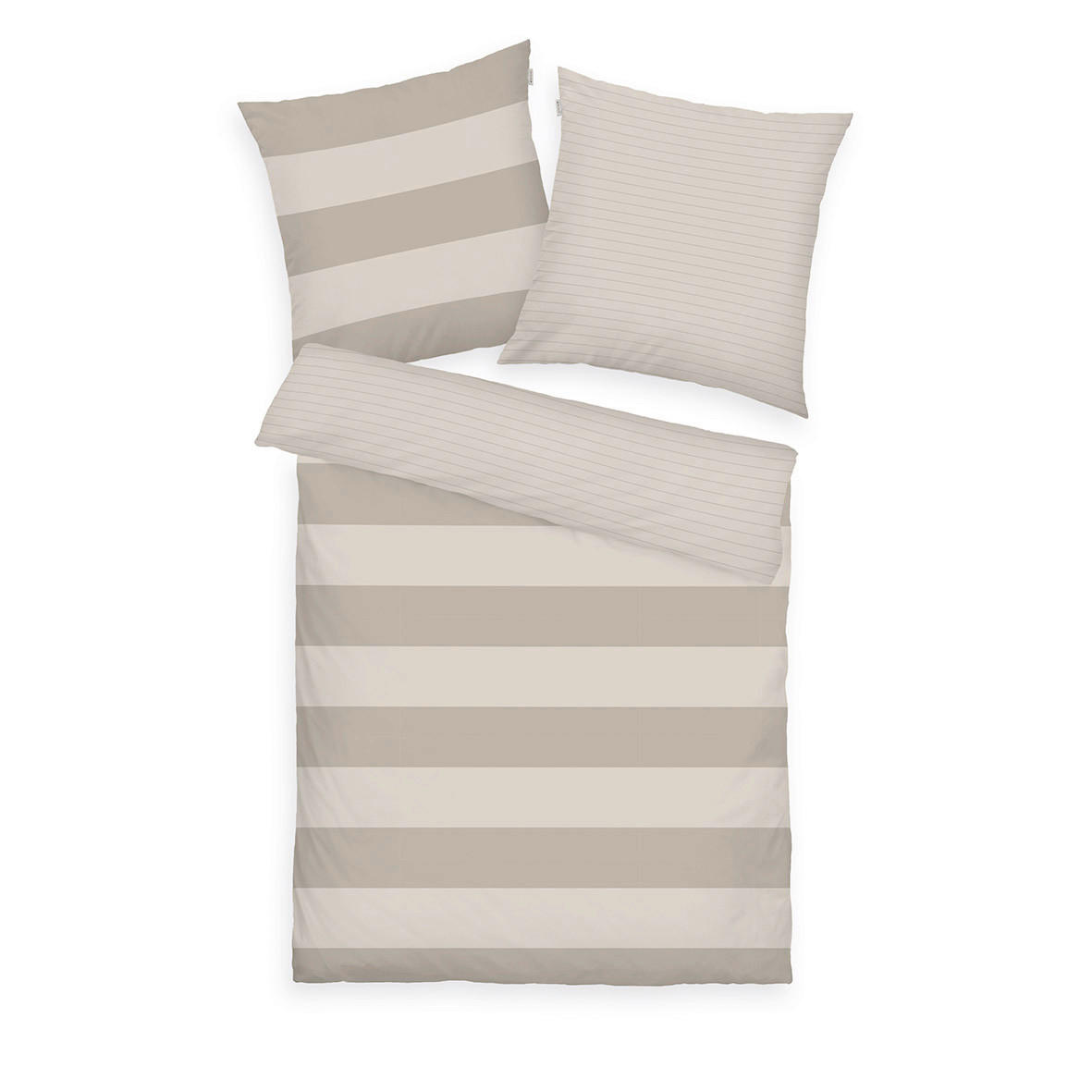 WENDEBETTWÄSCHE 2-teilig BOLD STRIPES Renforcé 155/220 cm  - Hellbraun/Perlmutt, Design, Textil (155/220cm) - Tom Tailor