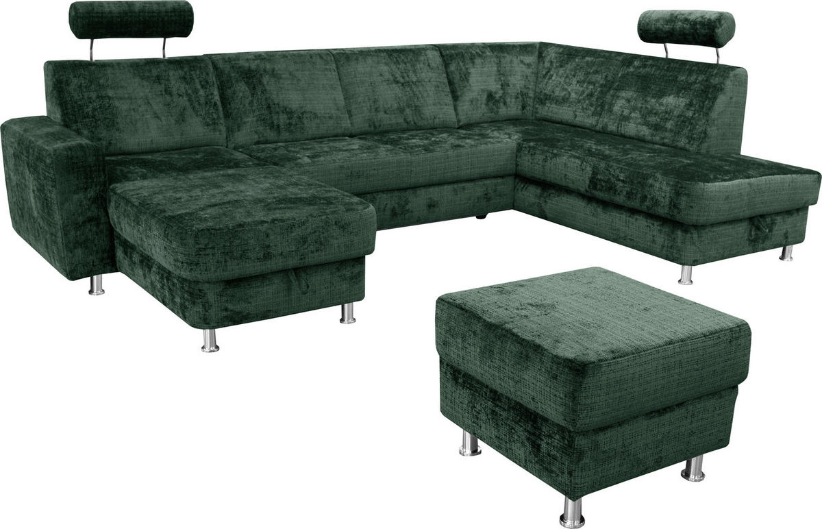 SEDACIA SÚPRAVA, textil, zelená - zelená/chrómová, Design, textil/plast (165/301/198cm) - Xora