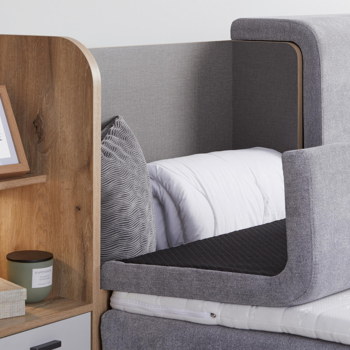 POSTELJA BOXSPRING 180 cm   x 200 cm  , leseni material barve hrasta, svetlo siva  - barve hrasta/barve grafita, Trendi, umetna masa/tekstil (180/200cm) - Xora