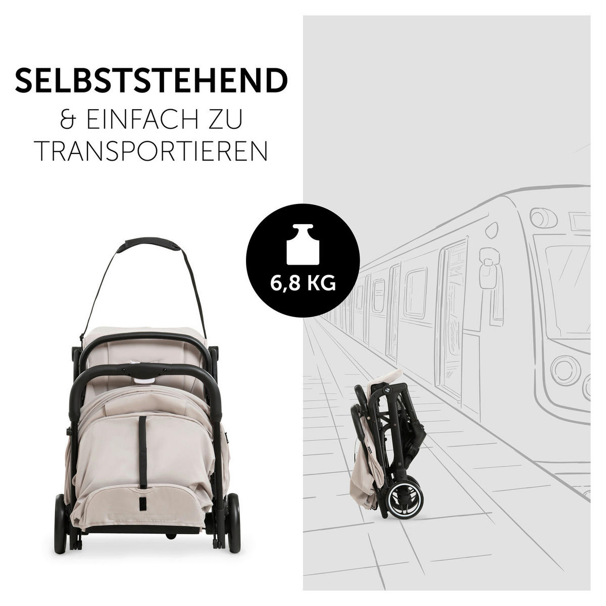 BUGGY Travel N Care  - Beige/Schwarz, Basics, Metall (86/50/104cm) - Hauck