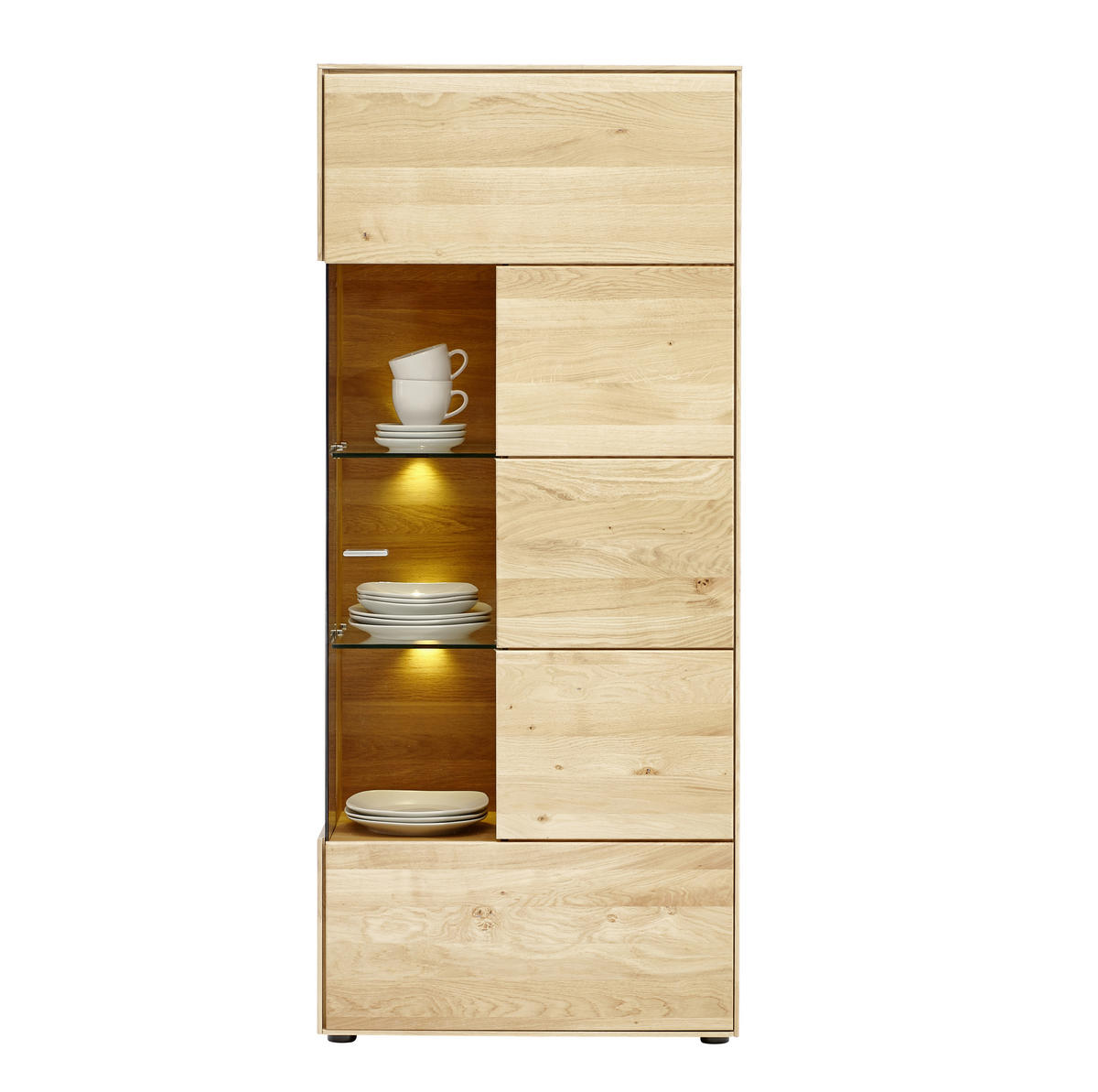 VITRINE in massiv Wildeiche Eichefarben  - Edelstahlfarben/Eichefarben, KONVENTIONELL, Glas/Holz (70,7/164,2/40,9cm) - Valnatura