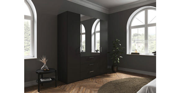 DREHTÜRENSCHRANK 201/235/61 cm,  in Graphitfarben, 4-türig  - Chromfarben/Edelstahlfarben, Basics, Glas/Holzwerkstoff (201/235/61cm) - Novel