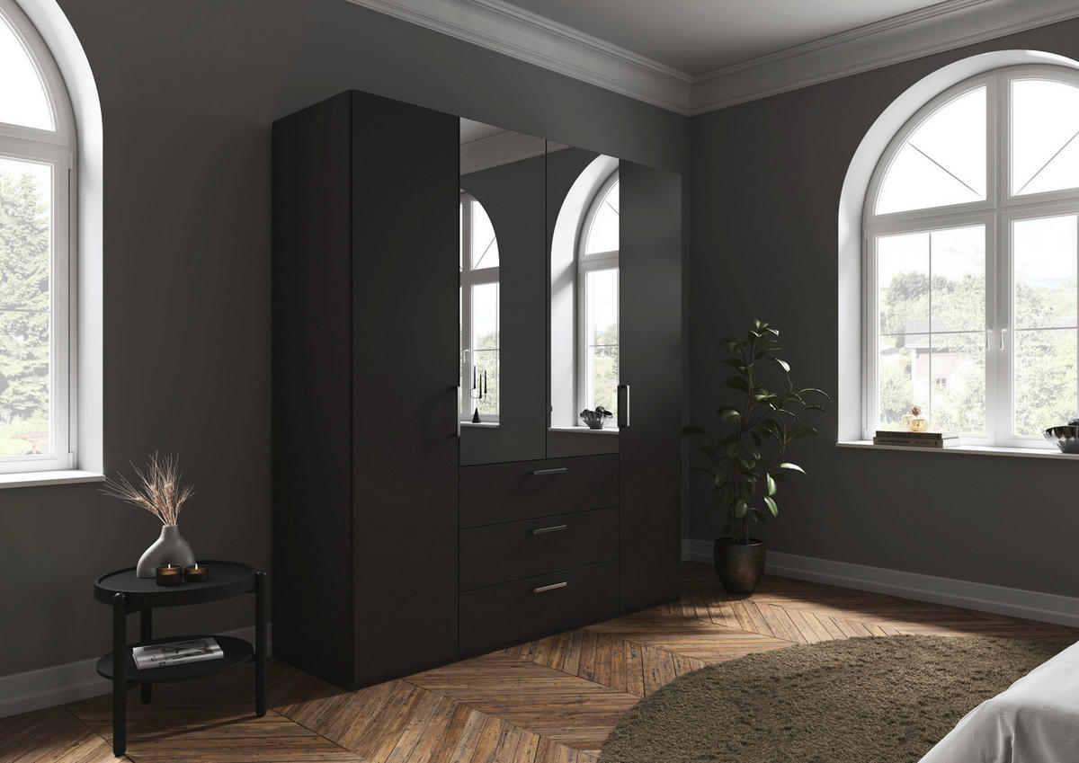 DREHTÜRENSCHRANK 201/235/61 cm,  in Graphitfarben, 4-türig  - Chromfarben/Edelstahlfarben, Basics, Glas/Holzwerkstoff (201/235/61cm) - Novel