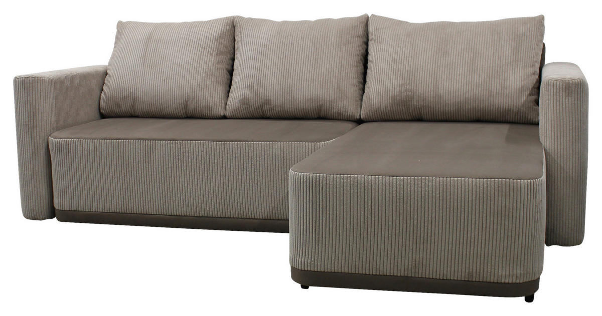 ECKSOFA STELLA Taupe Plüsch Rückenkissen, Bettkasten  - Taupe/Schwarz, Design, Kunststoff/Textil (234/166cm) - MID.YOU