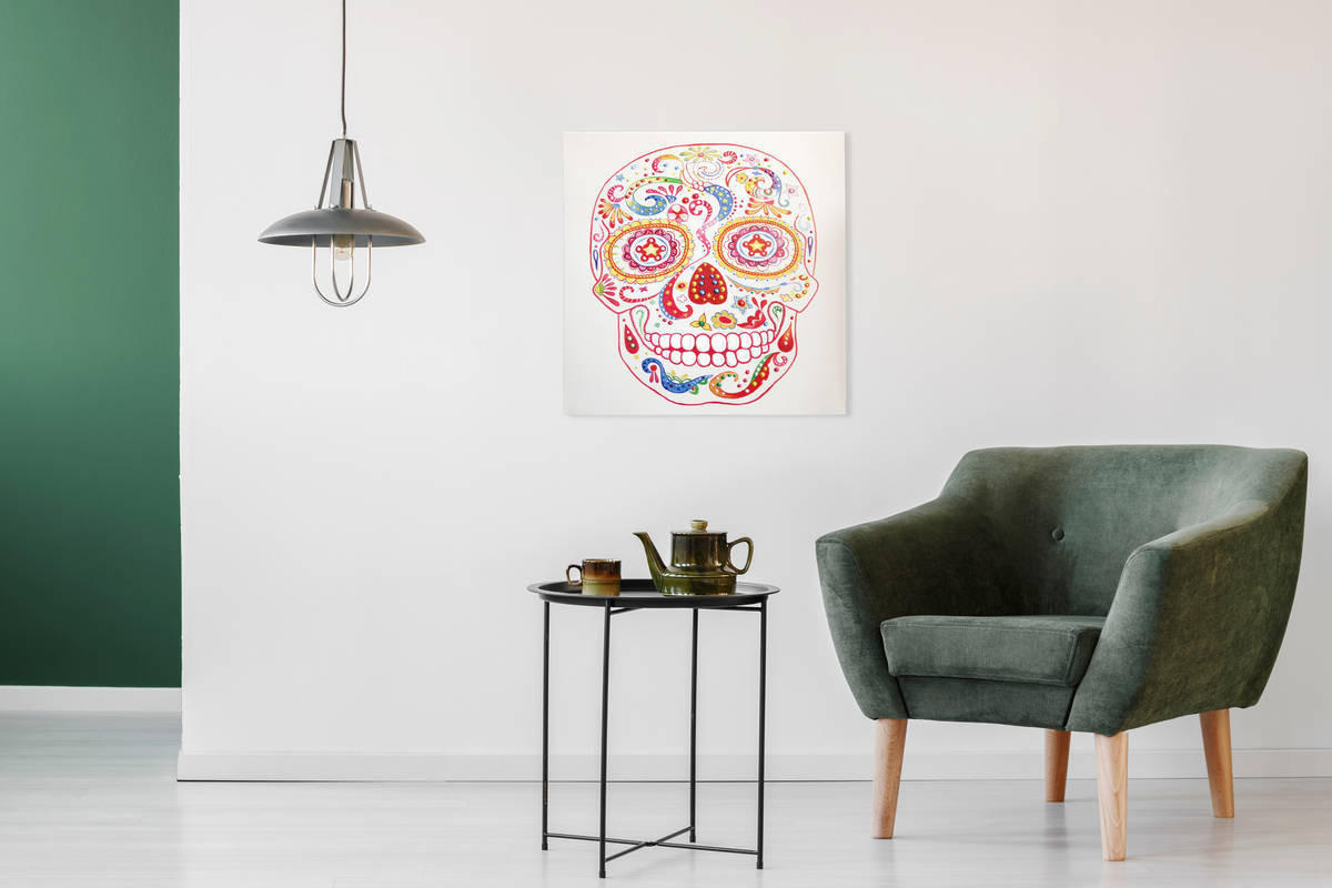 ÖLGEMÄLDE Totenkopf 90/90 cm  - Multicolor, Trend, Holz/Kunststoff (90/90cm) - Kayoom
