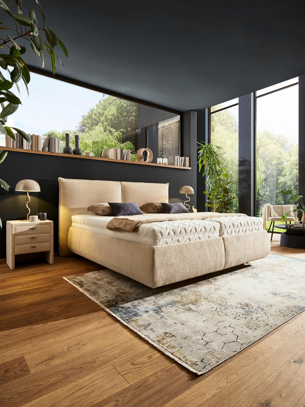 POLSTERBETT 180/200 cm, {[inkl. ],item.attr('349-543'),[, ]} - Sandfarben/Schwarz, Design, Holz/Kunststoff (180/200cm) - Voleo