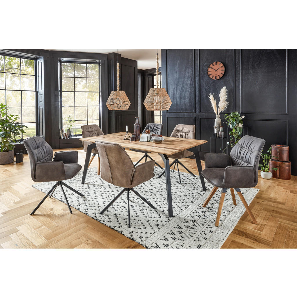 Thumbnail - Valdera Armlehnstuhl-Set, Anthrazit, Eiche, Holz, Textil, Wildeiche, massiv, eckig, Drehkreuz, 60x90x64 cm, Stoffauswahl...