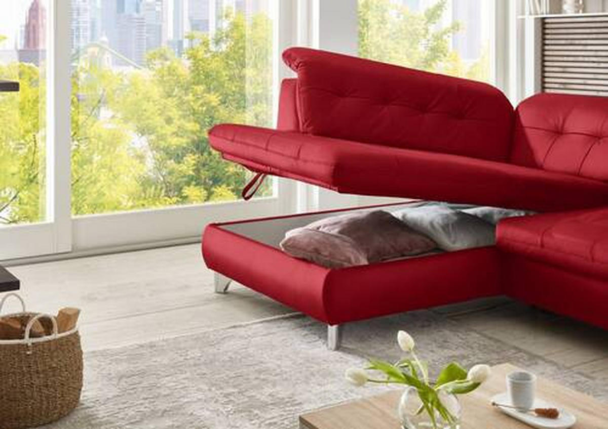 ECKSOFA in Echtleder Rot  - Rot, Basics, Leder/Metall (211/309cm) - Beldomo Speed