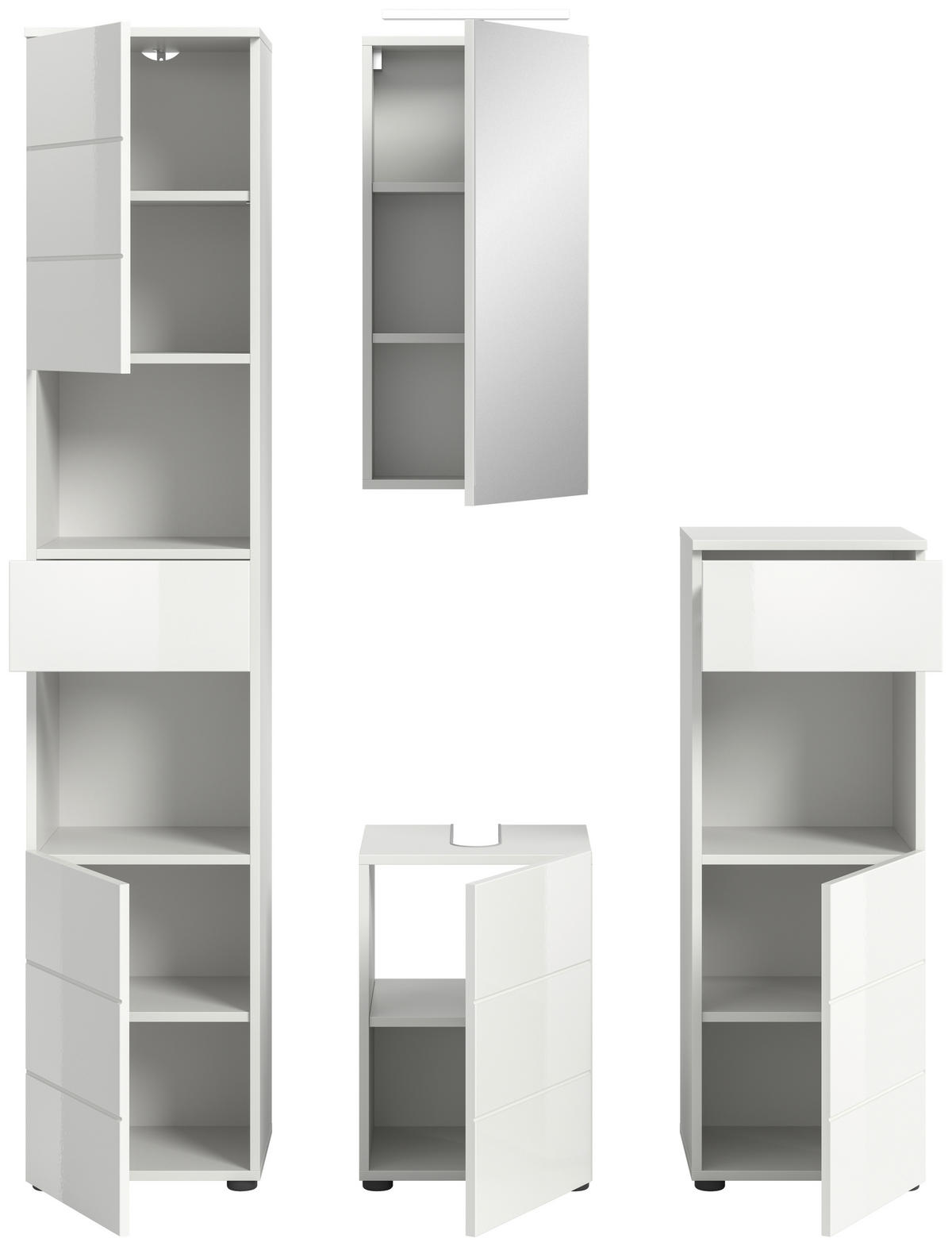 BADEZIMMER 4-teilig  in 114 cm  - Weiß Hochglanz/Schwarz, MODERN, Holzwerkstoff/Kunststoff (114cm) - MID.YOU
