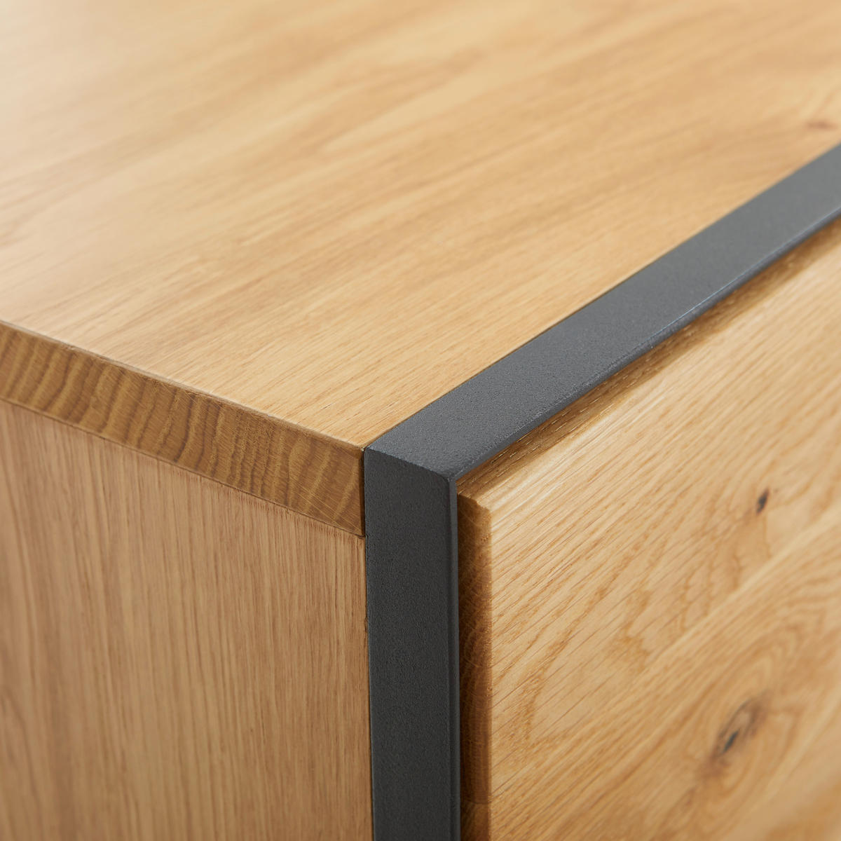 SCHUHSCHRANK Wildeiche furniert, massiv Anthrazit, Eichefarben  - Eichefarben/Anthrazit, Natur, Holz/Metall (132,5/122,8/38cm) - Linea Natura