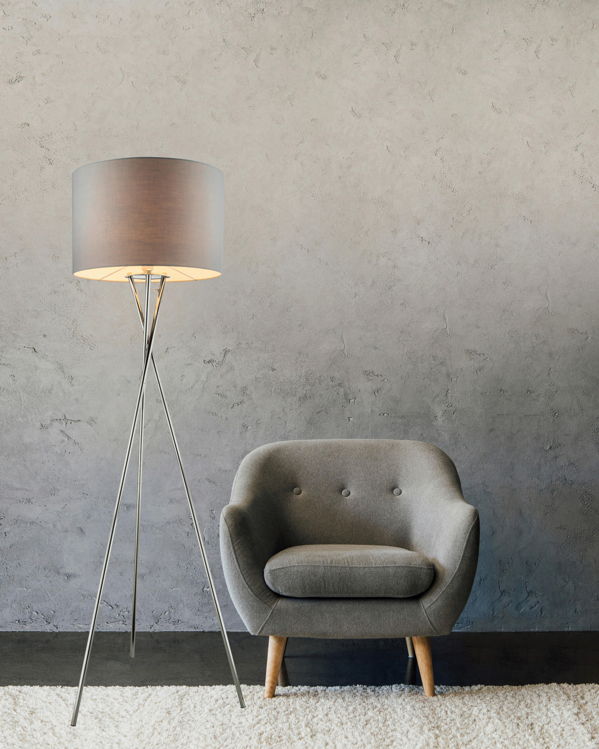 STEHLEUCHTE 62/160 cm - Chromfarben/Grau, KONVENTIONELL, Textil/Metall (62/160cm) - Globo